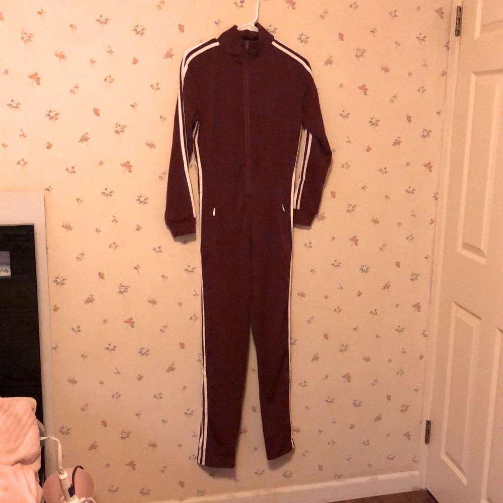 Dark Red Striped Jumpsuit Tracksuit One Piece Sm